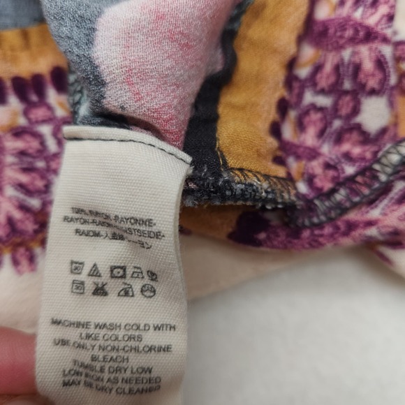 Free People Shirt Women's Small Boho Citrus Tie Sleeve Top Pink Black - Picture 9 of 11